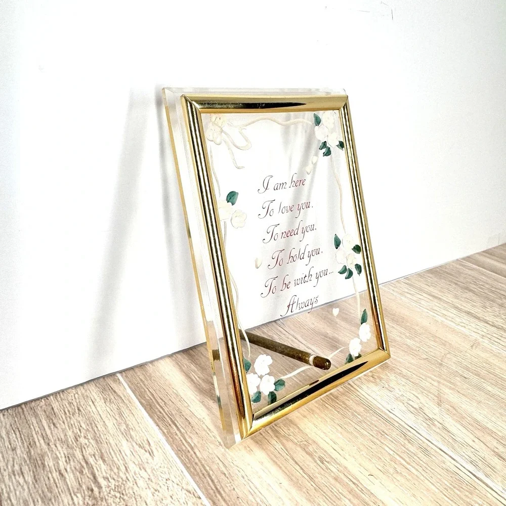 Vintage‎ Gold Glass Frame Romantic Poem Floral Wedding Love Quote 5x4